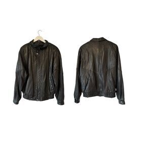 BFC Montreal Canada Vintage Leather Moto Jacket Zip Up Black Jacket - Size Small